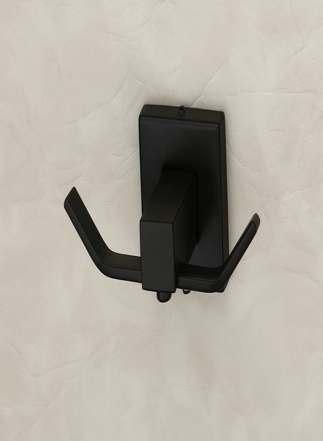 iSTAR Stainless Steel (SS) Unbreakable Double Square Shaped Hook (2 pin) Bathroom Hooks Cloth Hanger Wall Hook Door Robe Hooks for Hanging Key, Clothes (Black) - Image 1